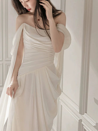 White long evening gown off shoulder birthday party dress   S6833