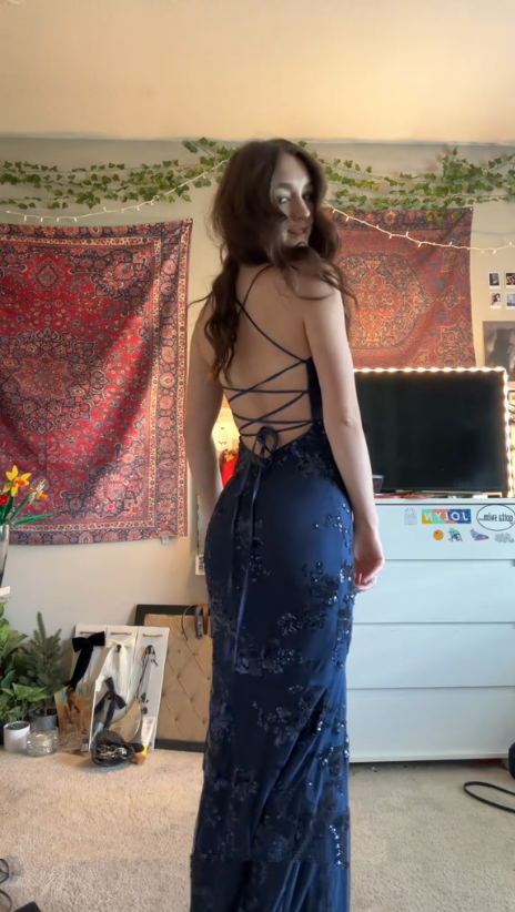 Navy blue vintage prom dress mermaid evening gown