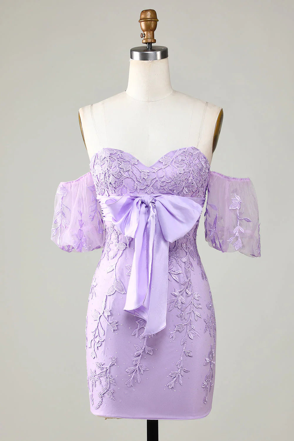 Sweetheart Lace Tight Mini Dress Lavender Homecoming Dress        S3667