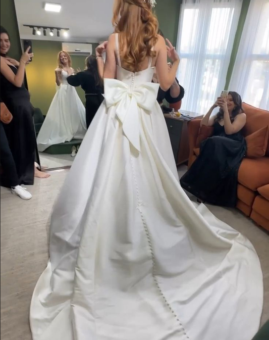 A Line Satin Wedding Dresses Long Bridal Gowns    S6659