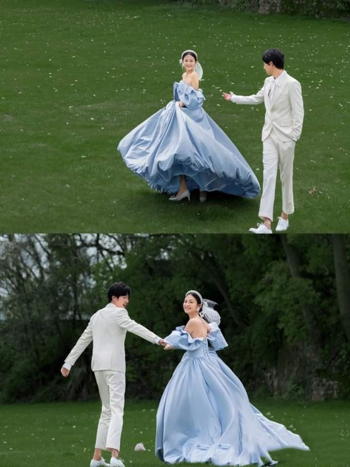 Sky Blue Elegant Bridal Gown Lace Up Back Long Vintage Bride Dress         S6491