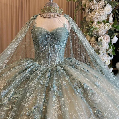 Shiny Quinceanera Dress Ball Gown Lace Beaded Tulle Backless Sweet 16 Dress