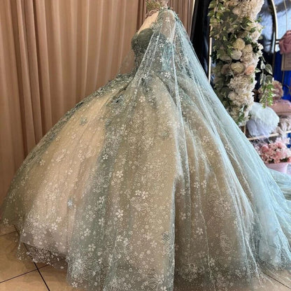 Shiny Quinceanera Dress Ball Gown Lace Beaded Tulle Backless Sweet 16 Dress