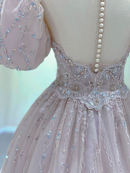 A Line Long Pink Tulle Evening Gown Princess Dress Prom Ball Gown       S6557