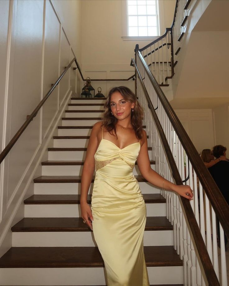 Sexy Yellow Mermaid Spaghetti Straps Long Party Prom Dresses Ideas Evening Gowns