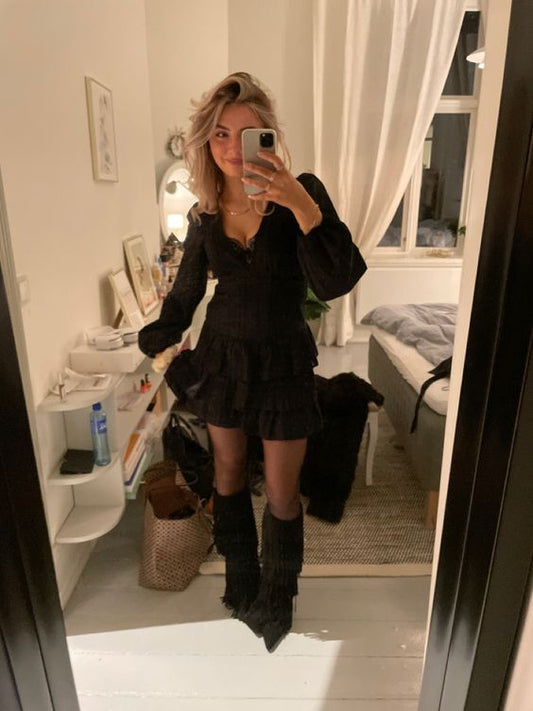 Black Lace Long Sleeves 18th Birthday Party Dresses        S6236