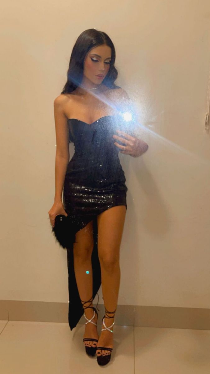 Sweetheart Black Sequins High Slit Evening Prom Dresses, Mermaid Strapless Prom Dress         S6254