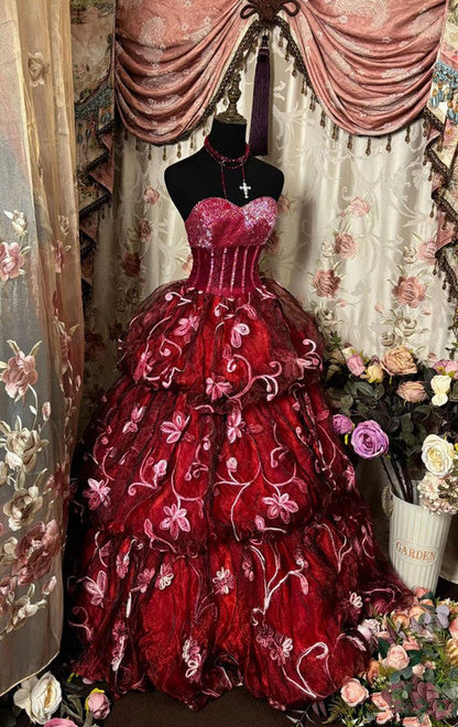 Long Sweetheart Strapless Long Princess Dress Girl Prom Ball Gown       S6533
