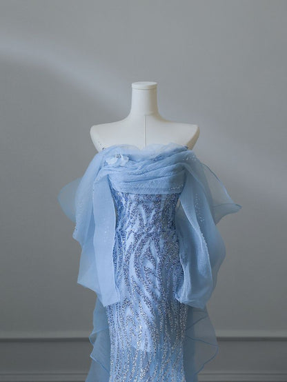 Blue Mermaid Long Princess Dress Evening Gown       S6555