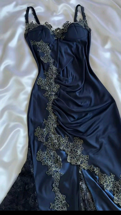 Sexy Navy Blue Mermaid Lace Prom Dress Party Dress        S6452