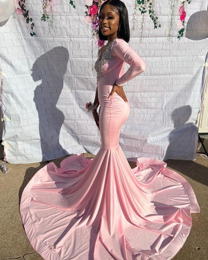 Pink Unique Long Prom Dress Mermaid Party Dress        S6409