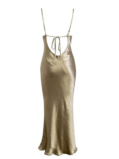 Elegant Mermaid Straps Gold Maxi Dress 21th Birthday Outfits       S6070