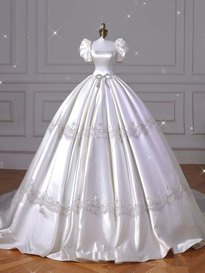 A Line Ball Gown Wedding Dresses A Line Short Sleeves Bridal Gown        S6359