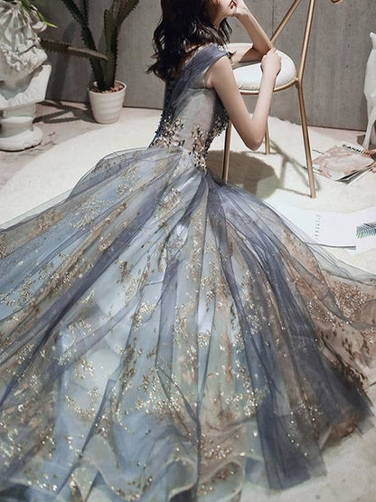 Prom Dress A Line Sleeveless Floor Length Jewel Neck Lace Appliqued Formal Occasion Dresses         S5966