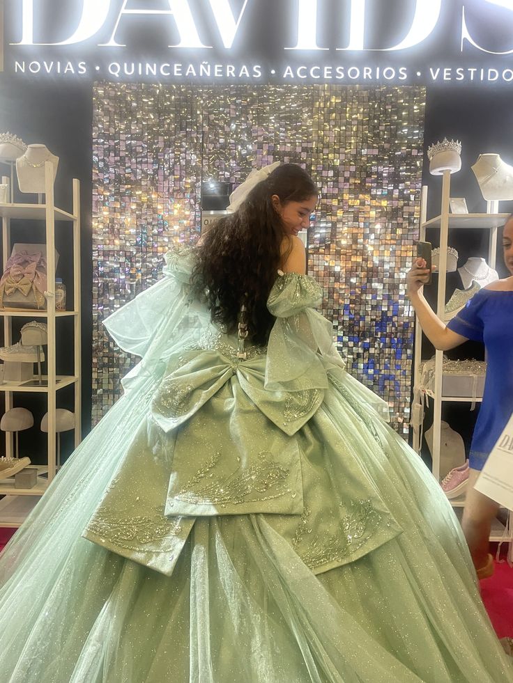 Sparkly Quinceanera Dresses Off The Shoulder Green Ball Gown Dress        S6425