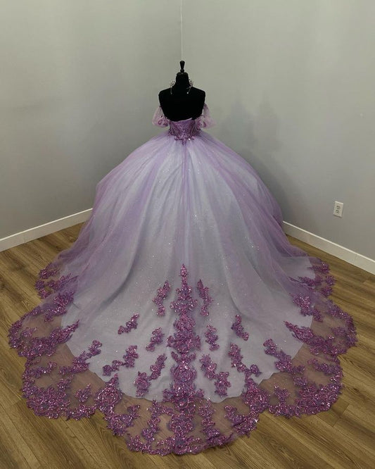 Off Shoulder Beading Appliques Ball Gown Sweet 15 Quinceanera Dress      S6461