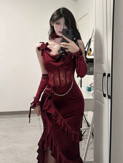 Elegant Formal Bodycon Birthday Party Dress Sexy Burgundy Dress       S6398