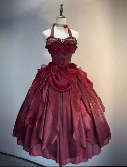 Burgundy Quinceanera Dress Halter Ball Gown Birthday Party Dress      S6386