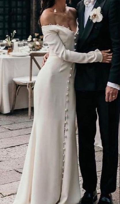 Off Shoulder Long Sleeves Wedding Dress Princess Bridal Gown        S6971