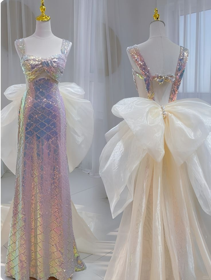 Shiny Pink Sequins Mermaid Long Formal Party Dress Evening Gown MD7477