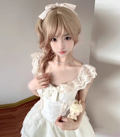 Gentle and sweet style lace suspender dress waist birthday dress puffy short skirt R0847