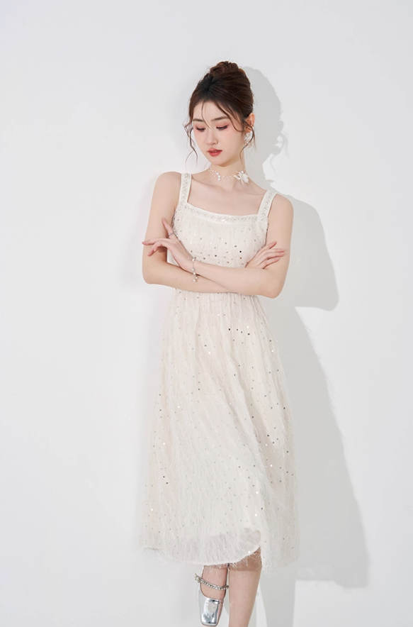 French romantic suspender dress suspender dress new mid-length niche temperament skirt R4379