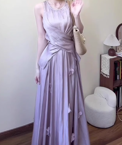 Gentle temperament purple sleeveless vest a-line skirt wear two-piece suit R0813