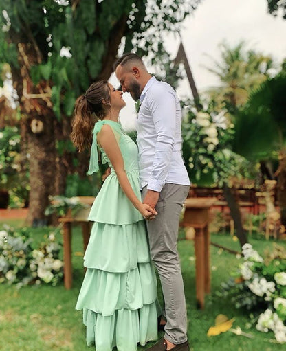 Straps Green Formal Gown A Line Long Prom Dress