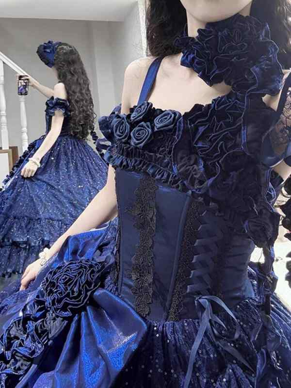 Royal Blue Gothic Straps Quinceanera Dress Birthday Ball Gown, D38