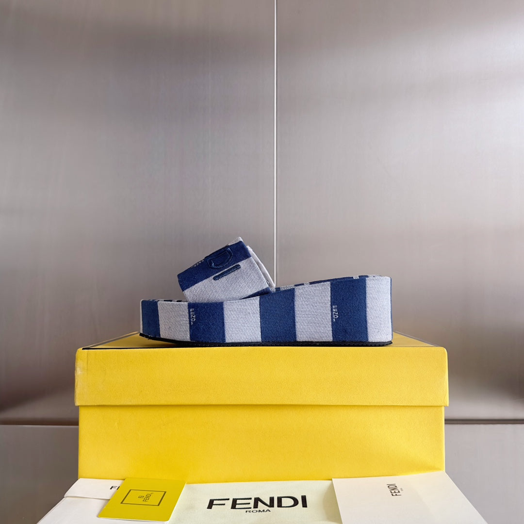 FF Sunshine 65 Blue Grey Canvas Flatform Slide