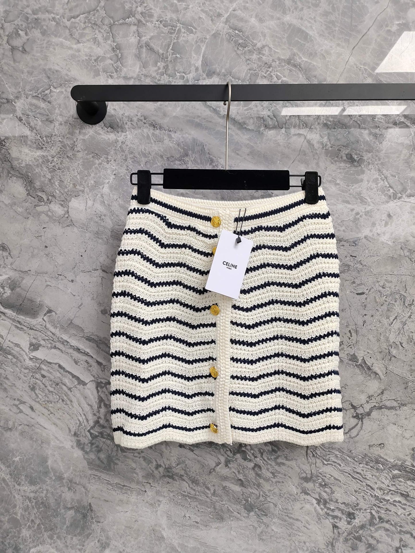 Celine 25 Striped Suit White Black Wool Polyester 278762
