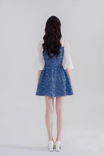 Summer new high waist skirt square neck denim dress design niche temperament sweet short skirt R4142