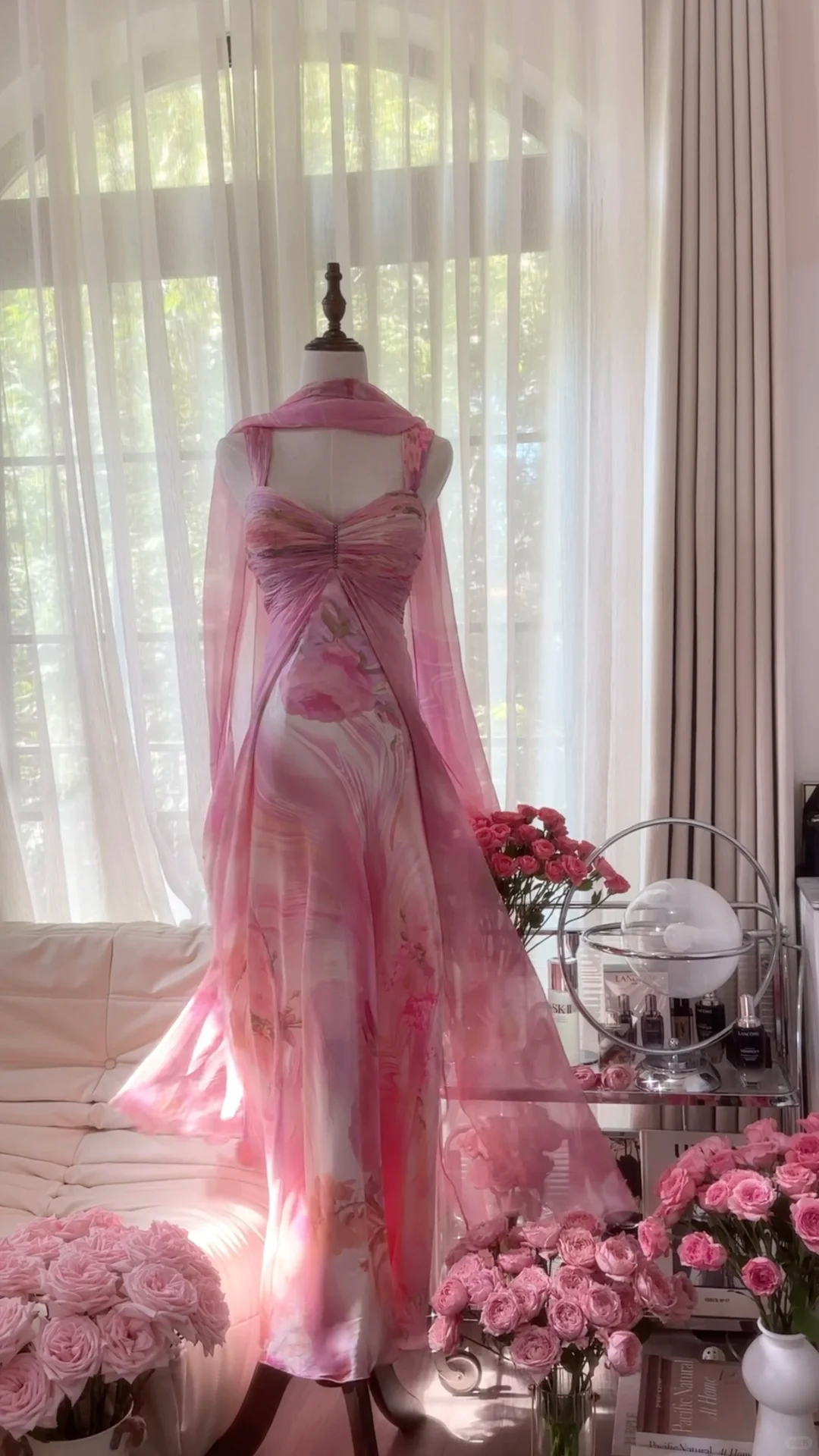 Retro Pink Sweetheart Floral Elegant Design A-line Romantic Chiffon Evening Dress Prom Dress D1477