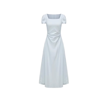 French minimalist dress 2025 new gentle style puff sleeve square neck waist long dress high-end R0106