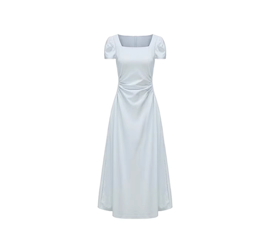 French minimalist dress 2025 new gentle style puff sleeve square neck waist long dress high-end R0106