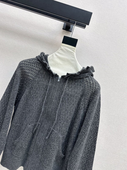 DIOR 25S HOODED KNIT CARDIGAN WITH CUTOUT DESIGN 616