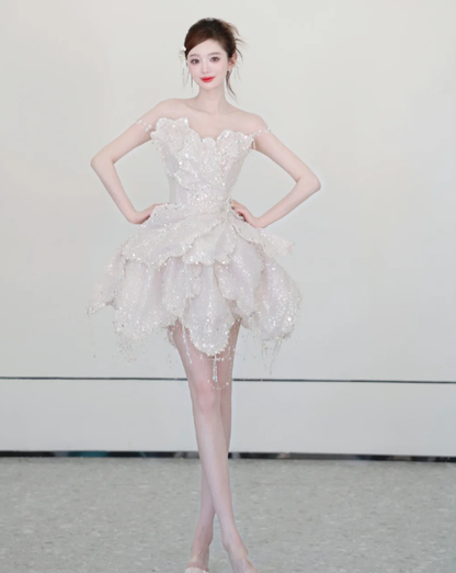 Ruffled Mini Birthday Dress Sequin Short Prom Dress Homecoming Dress fg8652