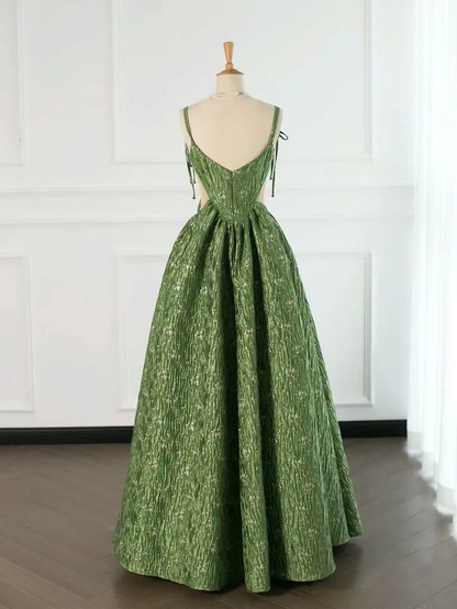 Beautiful Ball Gown Unique Green Long Prom Dress A Line Evening Dress cc1514