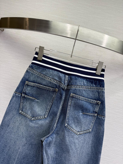 CD 25SS Laser Printed Stripe Pattern Wide-Leg Jeans Blue Cotton 306510