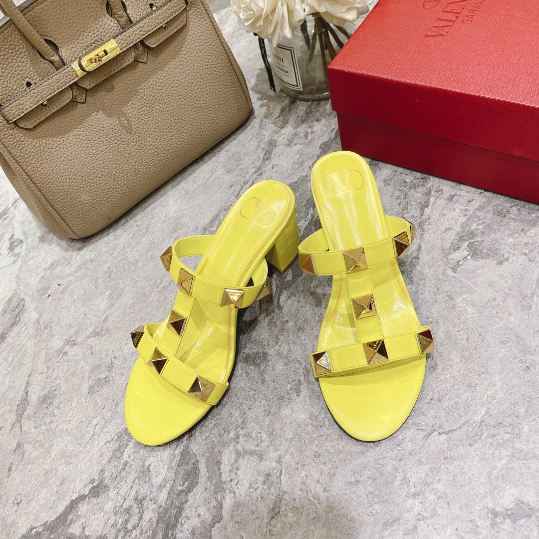 Valentino Roman Stud Sandals Heel Height Sheepskin