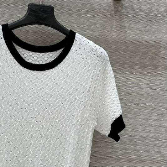 Gucci 25 Knitted Round Neck Short-sleeved Dress White Viscose