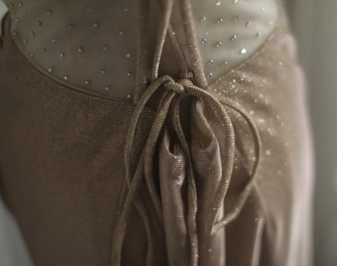Glitter Spaghetti Straps Satin Beaded Mermaid Slit Evening Dress Long Prom Dress D2320