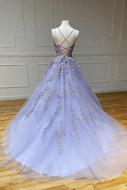 Purple lace long ball gown dress formal dress M2165