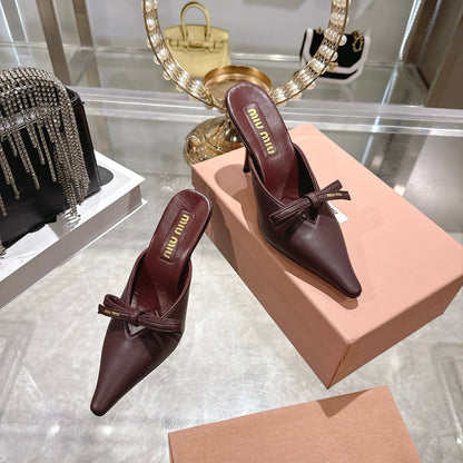 Miu 26 Pointed Toe High Heel Burgundy Sheepskin 592086