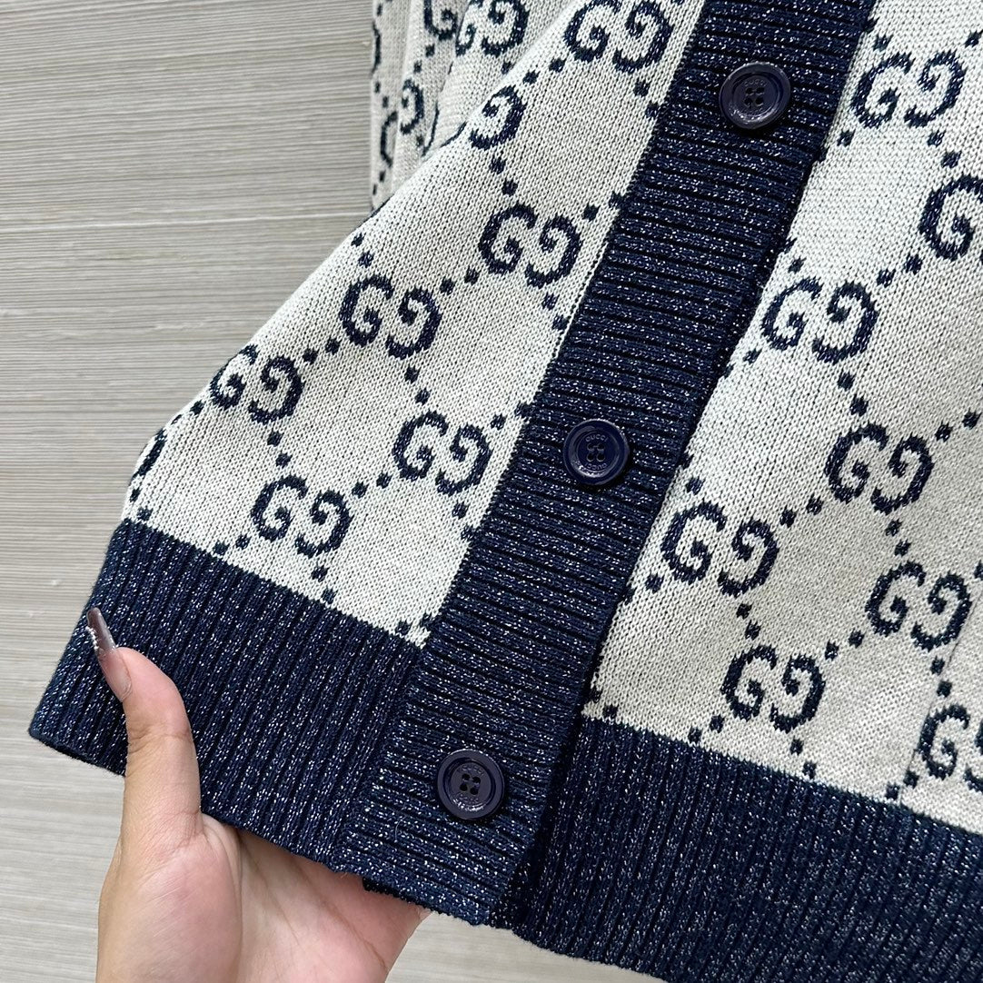 Gucci 2025 GG Cardigan Blue Gray Cotton