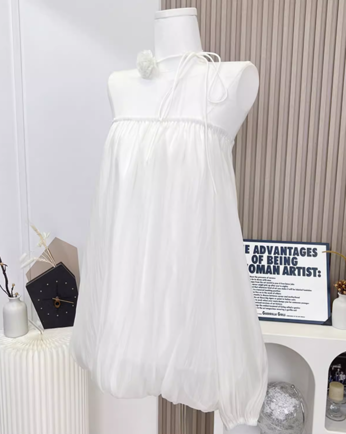 2025 Spring new shoulder pure flower bud skirt high-quality texture cover meat slimming dress R0292