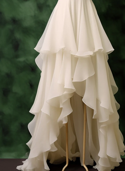Pretty White Chiffon High Low Party Dress,Layered  Wedding Prom Dress Y7749