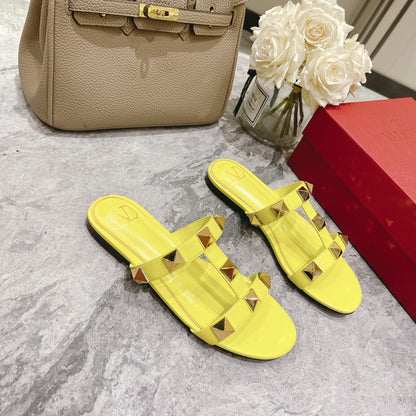 Valentino Roman Stud Sandals Flat Sheepskin