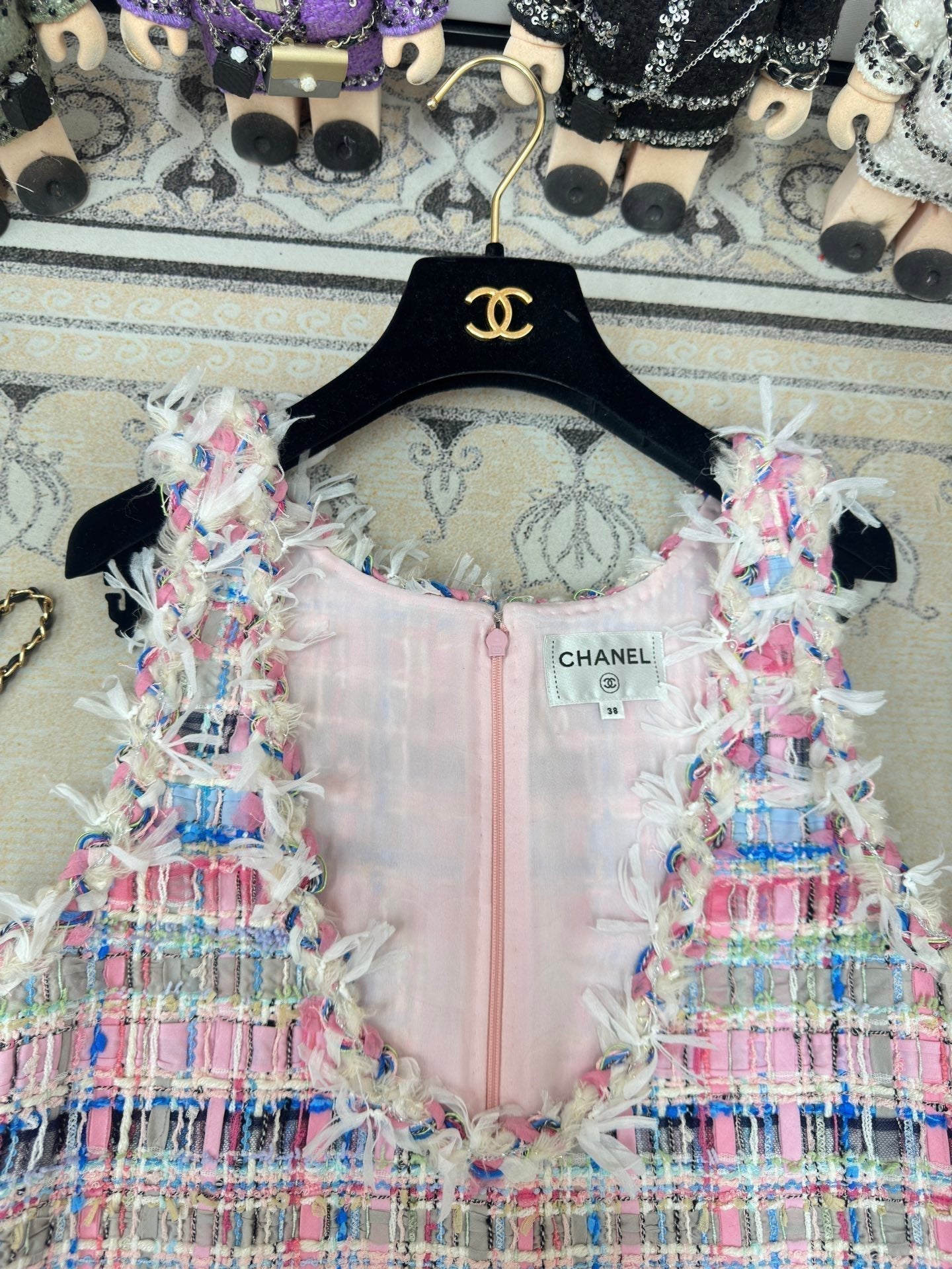 CC Tweed Vest Dress Pink Cotton Polyamide 237351