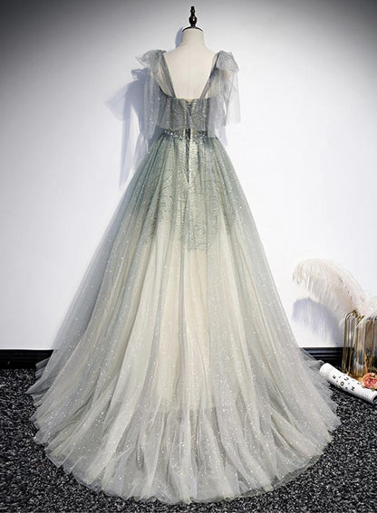 Elegant tulle long A line prom dress evening dress M2309